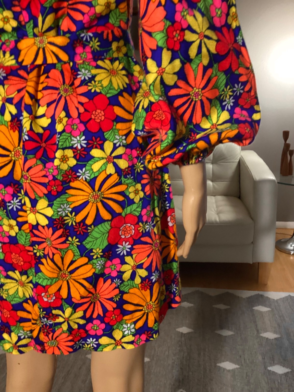Vintage 60’s Psychedelic Belted Mini Dress Flower Power Floral Hippy Mod Go-Go