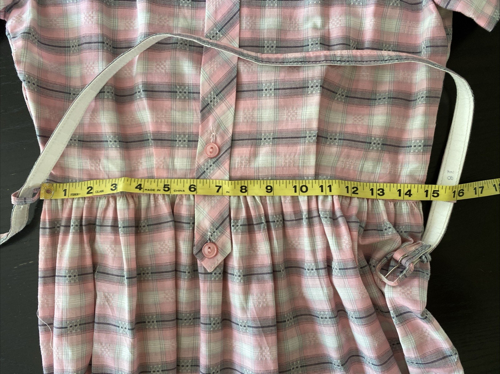 Vintage 1950s/1960s Plaid Cotton Shirt Dress With Pocket & Belt – Pink Grey