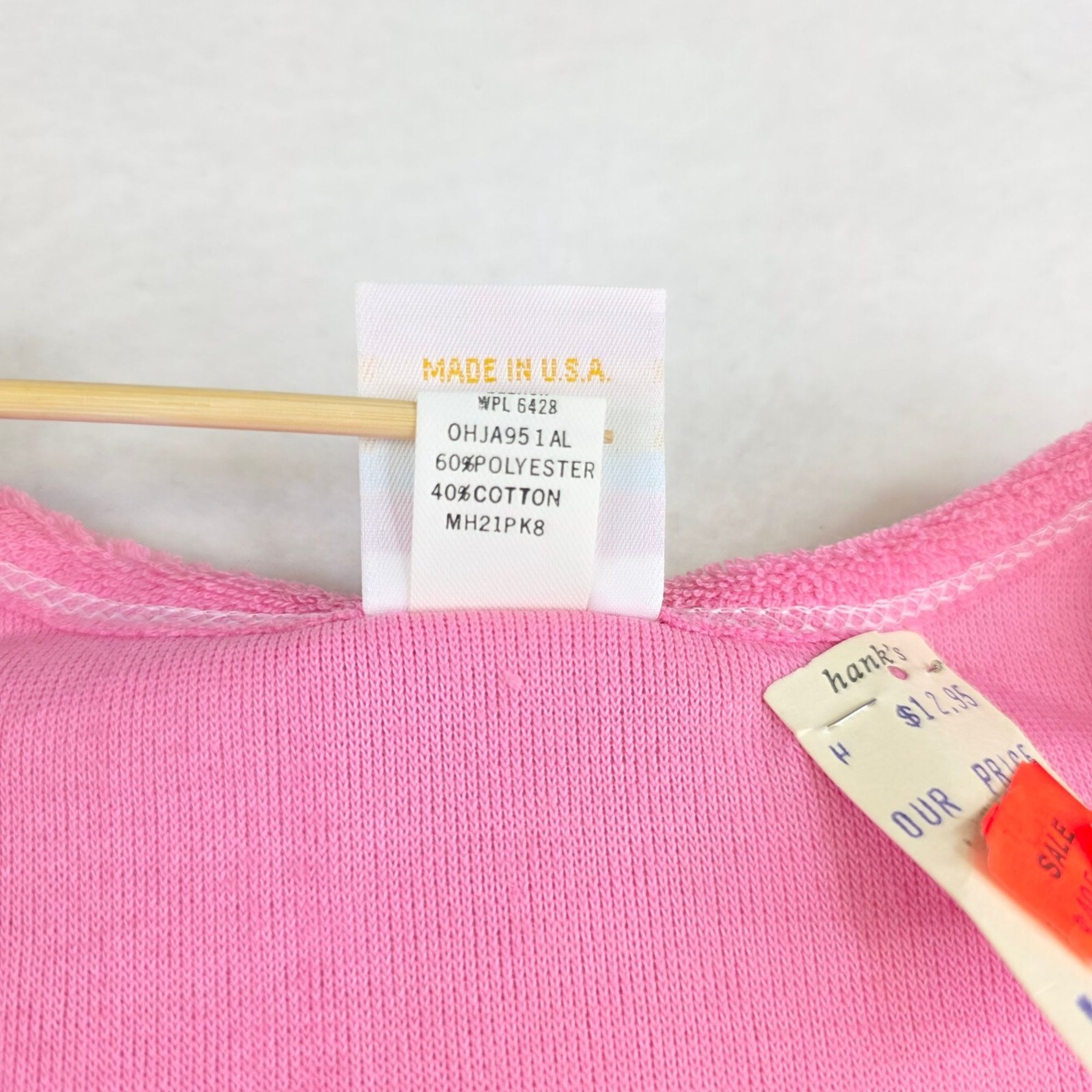Vintage Wrangler Cap Sleeves Terrycloth Tee M Pink Deadstock USA Indie Coquette