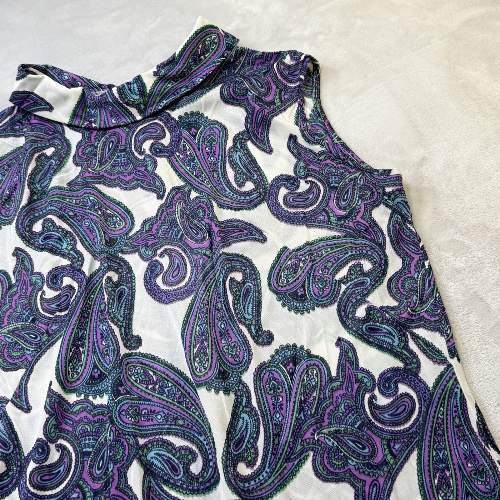 Vintage 70s Rhoda Lee Paisley Mod Disco Shift Dress Petite 14P Retro Groovy