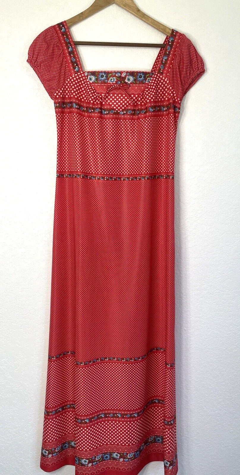 Vintage Ja-Na of Hawaii Women’s RED Floral Dress Maxi Long Polka Dot SIZE 9 Jana