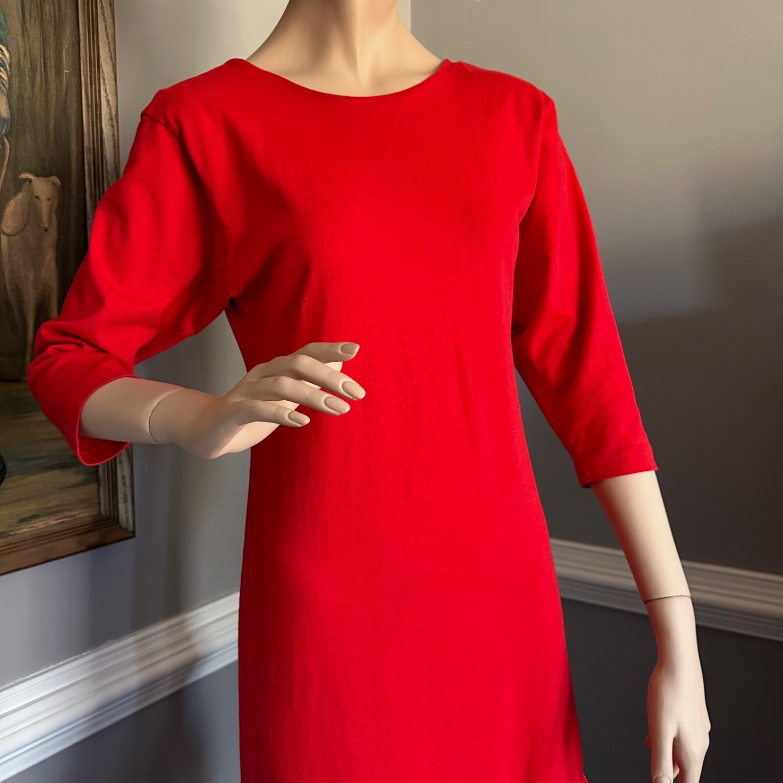 Vintage 80s New Wave Red Shirt Dress Red with flirty Double Ruffle Hem Size M