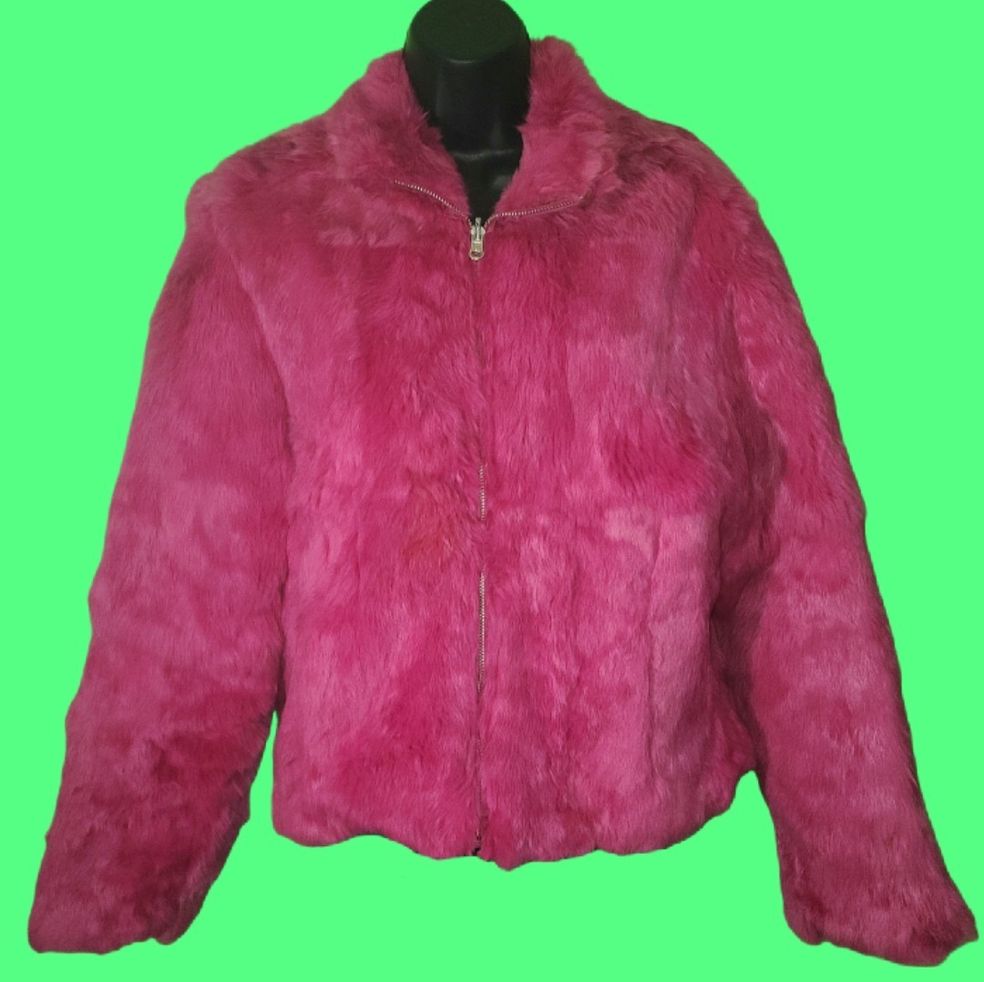 VINTAGE Y2K WILSON’S LEATHER MAXIMA Hot Pink Genuine Rabbit Fur Reversible Coat