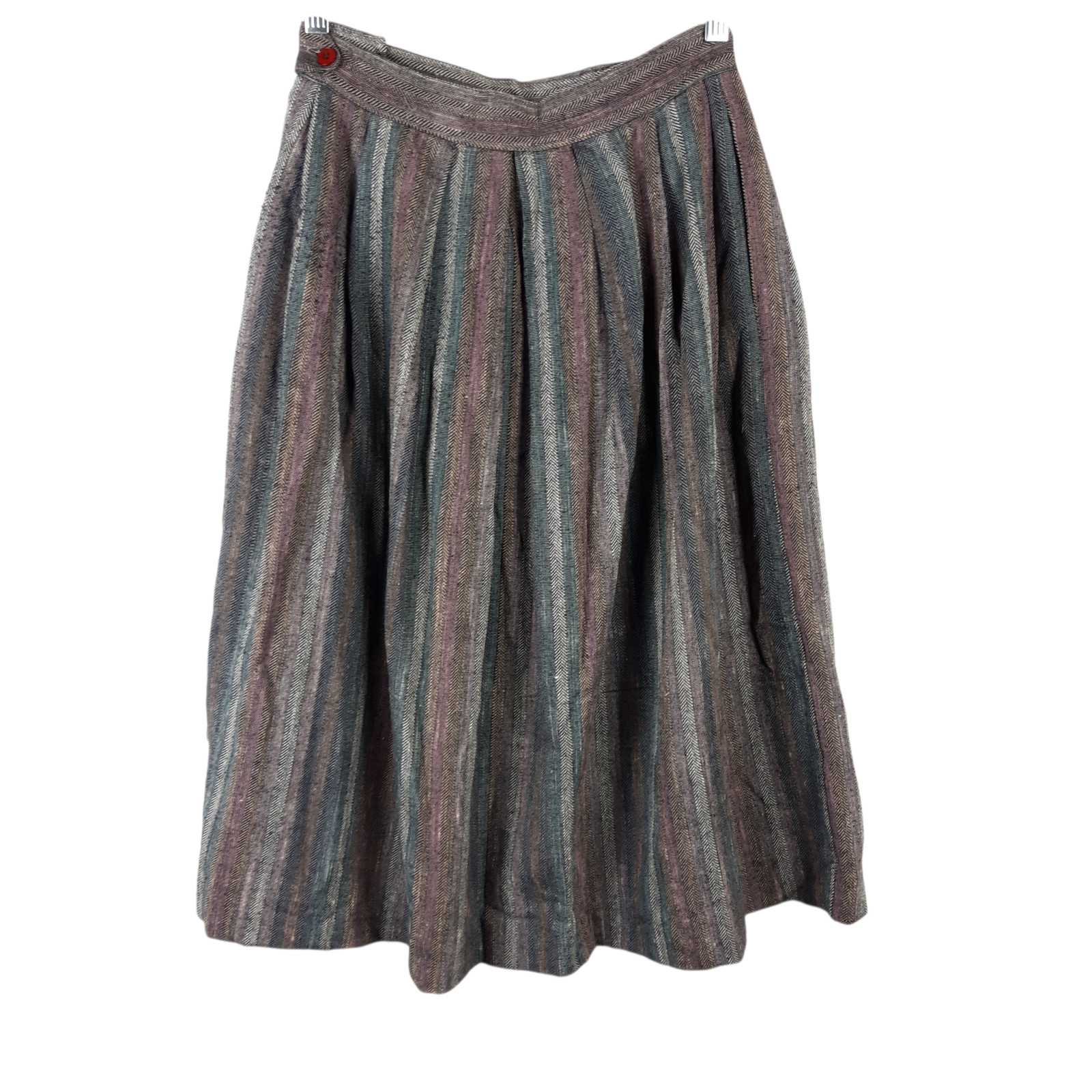 Vintage Feelin’ Jazzie Pleated Stripe Midi Skirt Boho 70s 80s Gray Pockets Sz 10