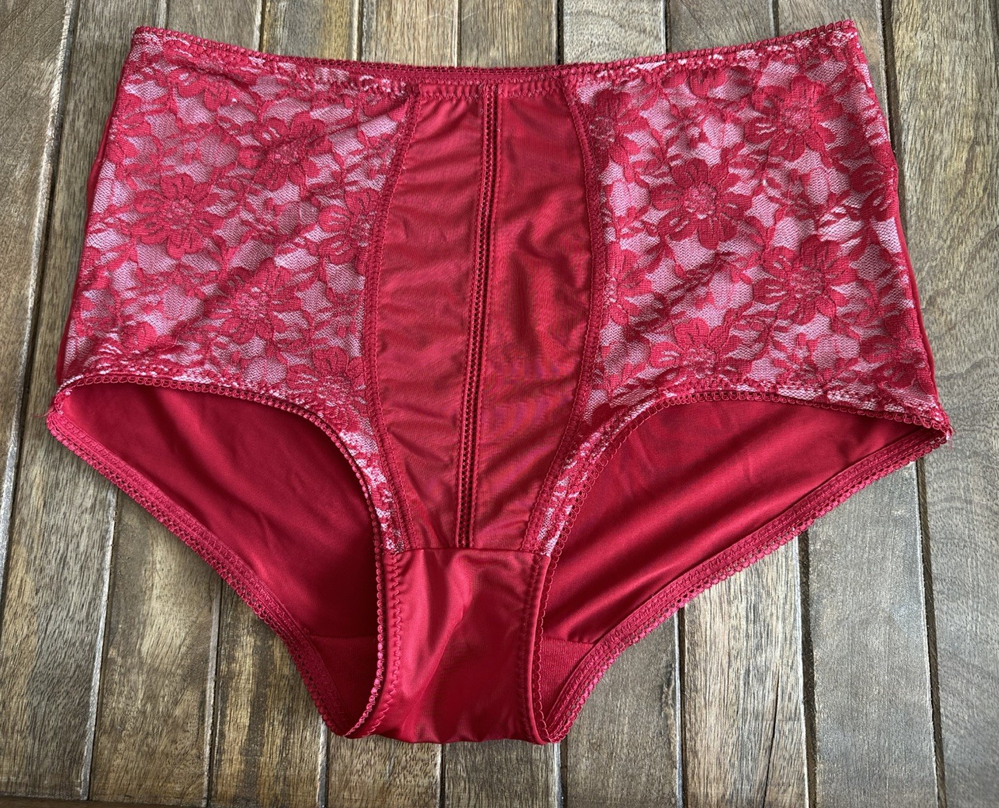 Vtg Prima Valentina Lingerie M Red Lace Coquette Panty Panties Briefs