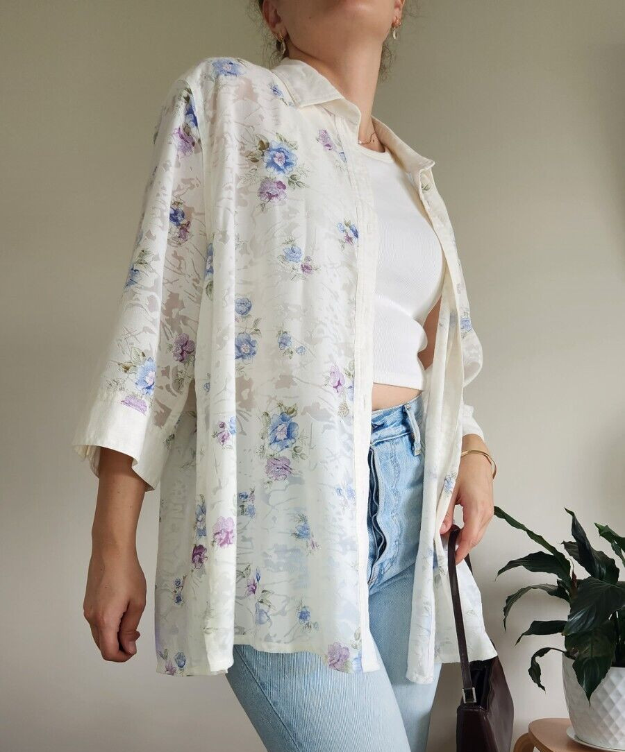 EUREKA Vintage White and Floral Button Up Shirt (Fits Size 10-14)