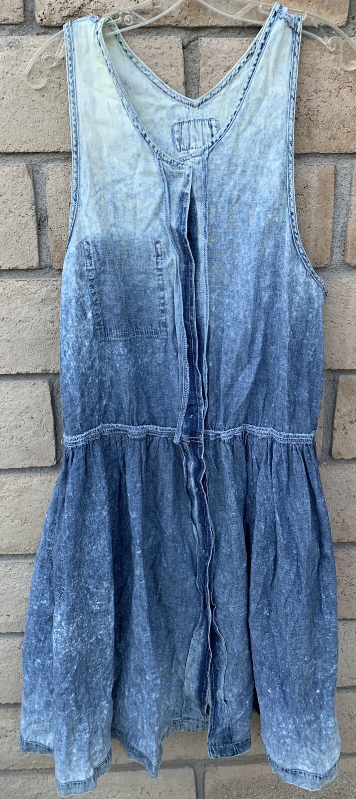Vintage Limited Express EXP Acid Wash Denim Jumper Dress Pockets 1980s Size L