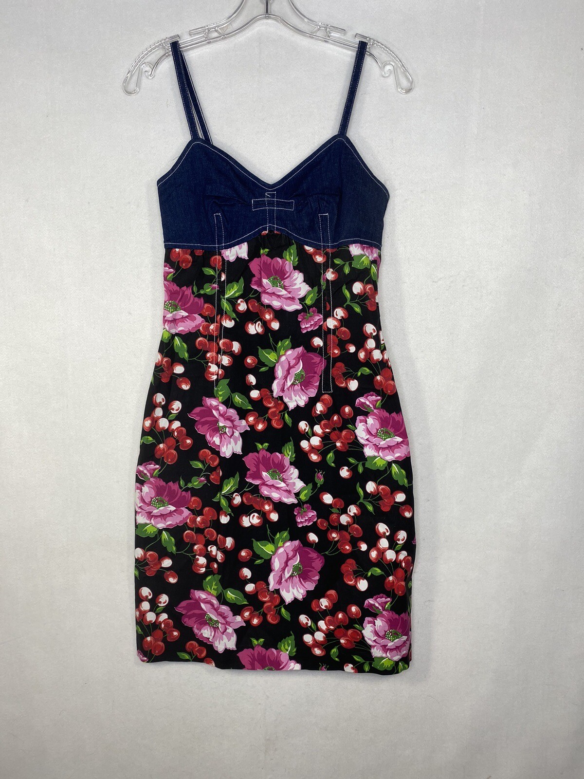 Mica Vintage Cotton Floral Dress Cherry Empire Waist Straps Size 6