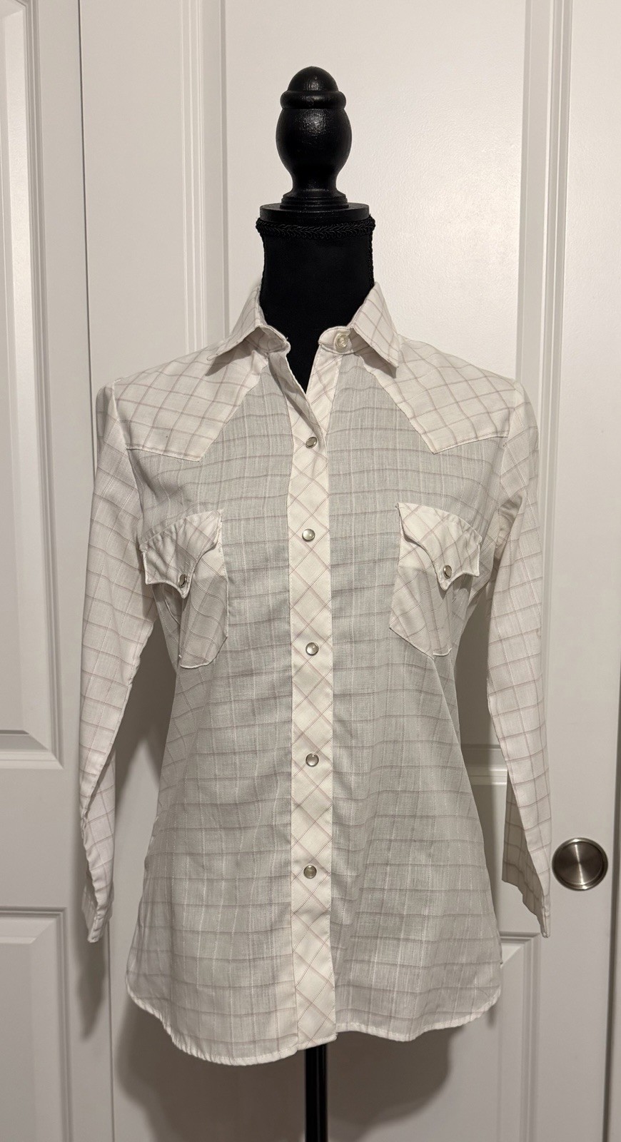 Vintage Women’s Karman Plaid Western Pearl Snap 3/4 Sleeve Shirt