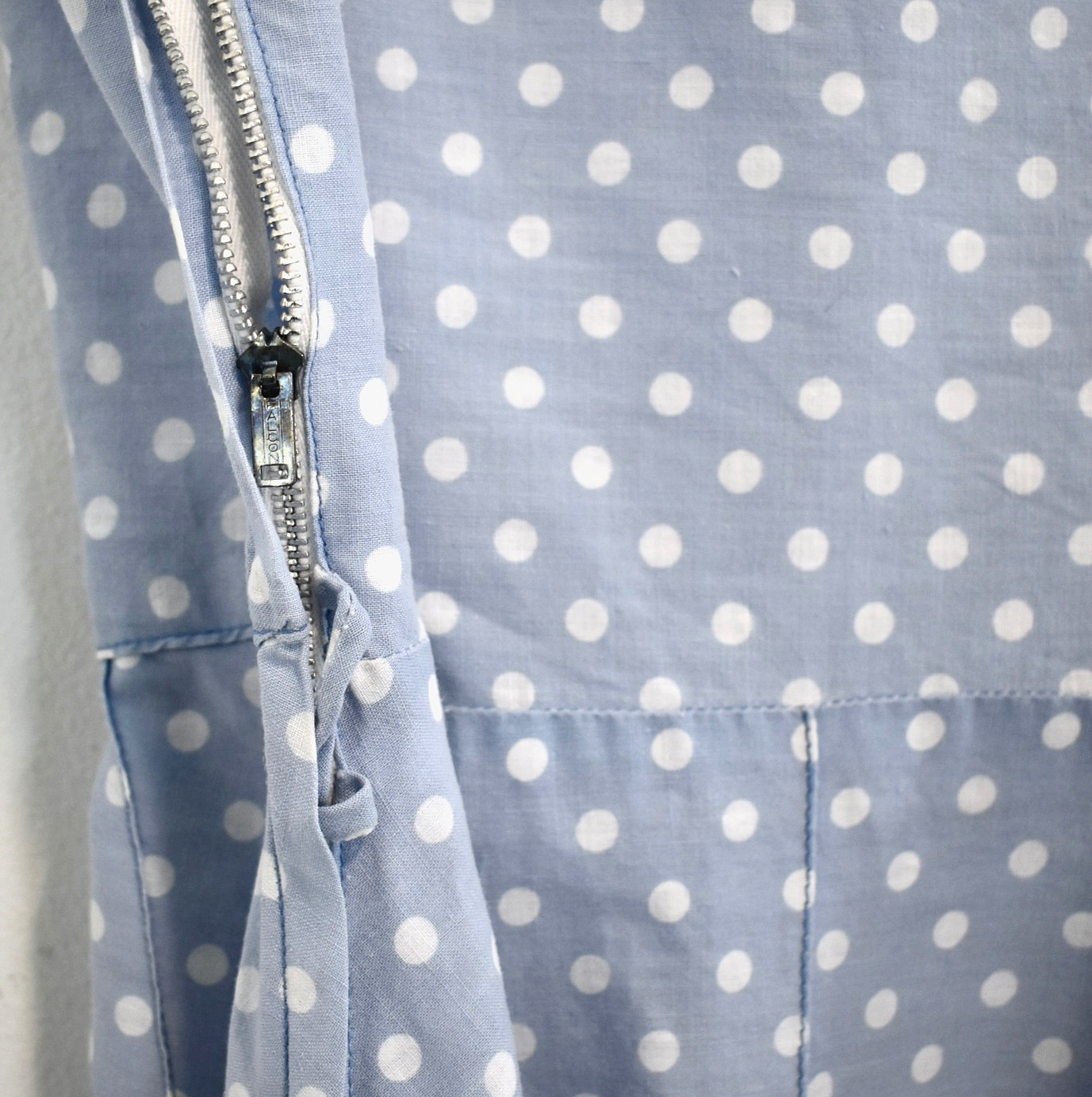 Vtg 40-50s KENROSE Chambray Blue Polka Dot Dress Housedress M-L