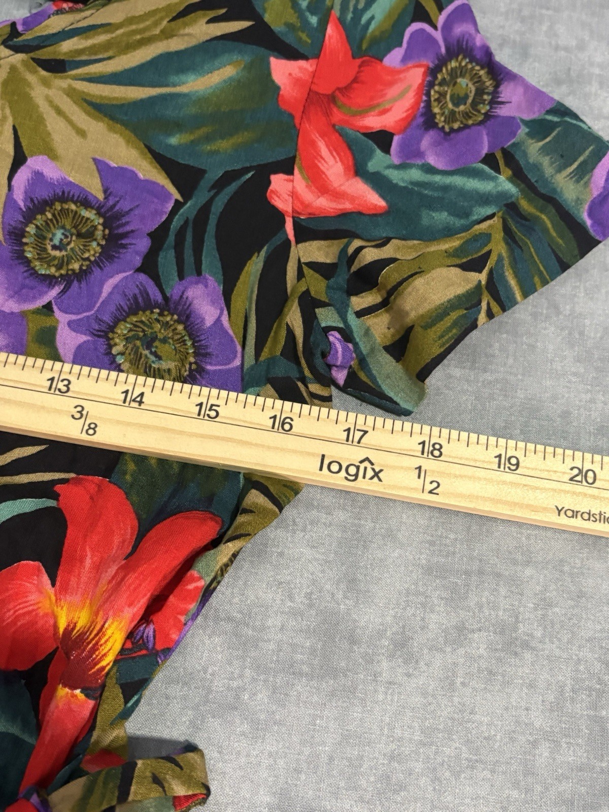 Vintage LA Belle Floral Rayon Midi Dress Women M 90s Tie Waist USA Hawaiian