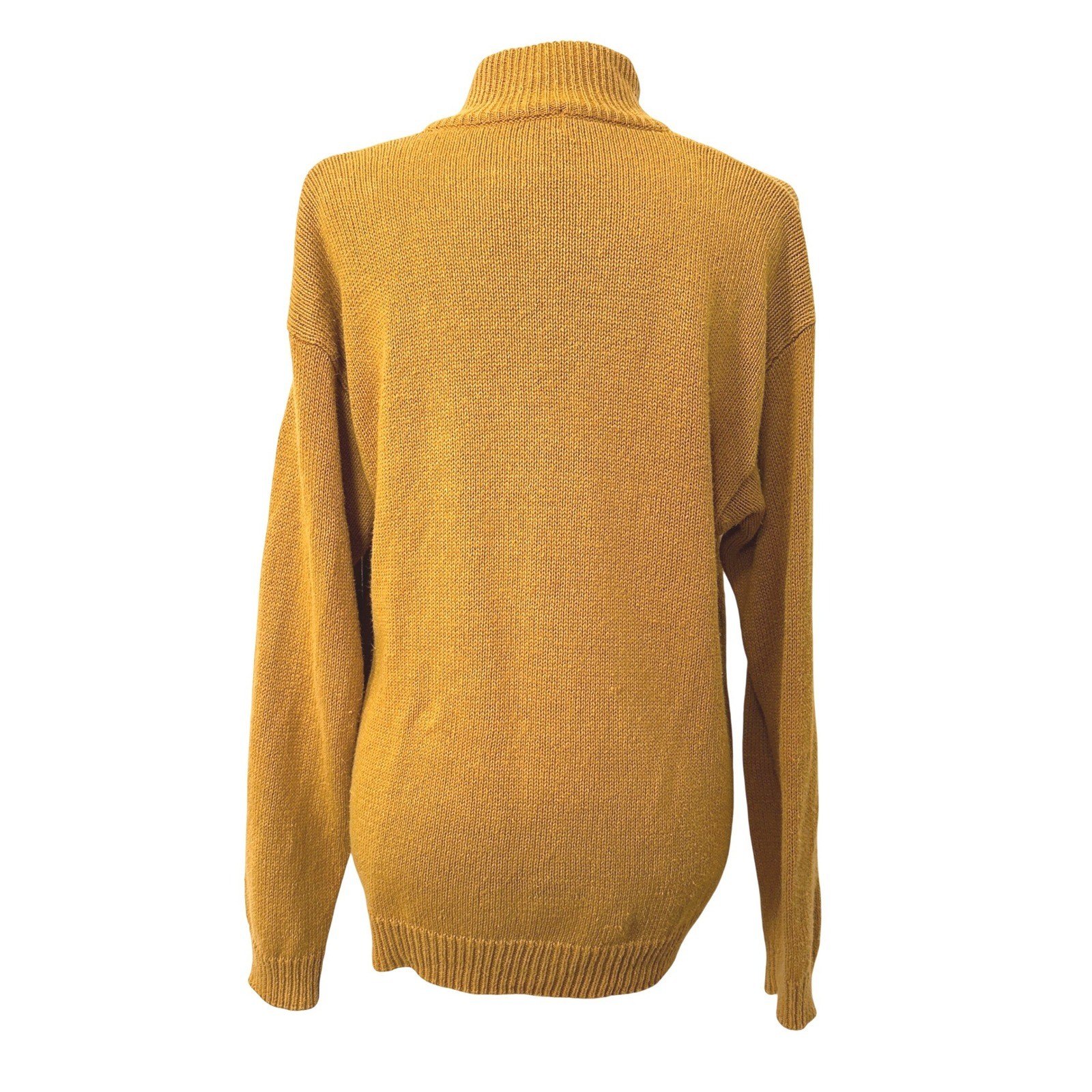 VTG Mustard Yellow Knit Cardigan Button Up Mock Neck Sweater M L Grandmacore