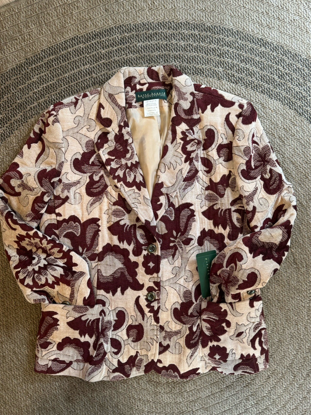 VTG Harve Benard Tapestry Floral Blazer Burgundy NWT Deadstock $176 Size 14 New