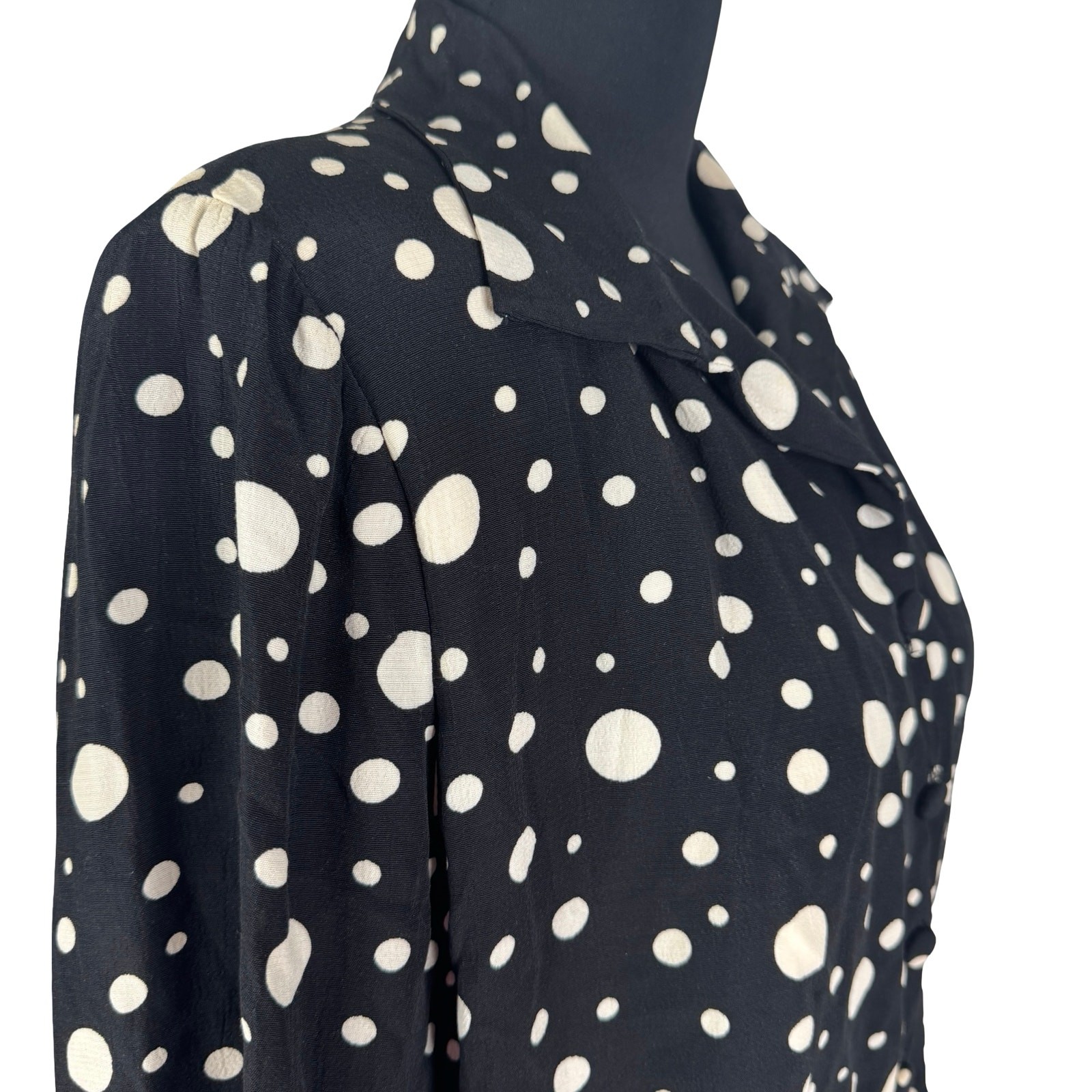 Vintage 80s Black White Polka Dot Blouse Pinup Rockabilly Peplum Retro XL 1X Top