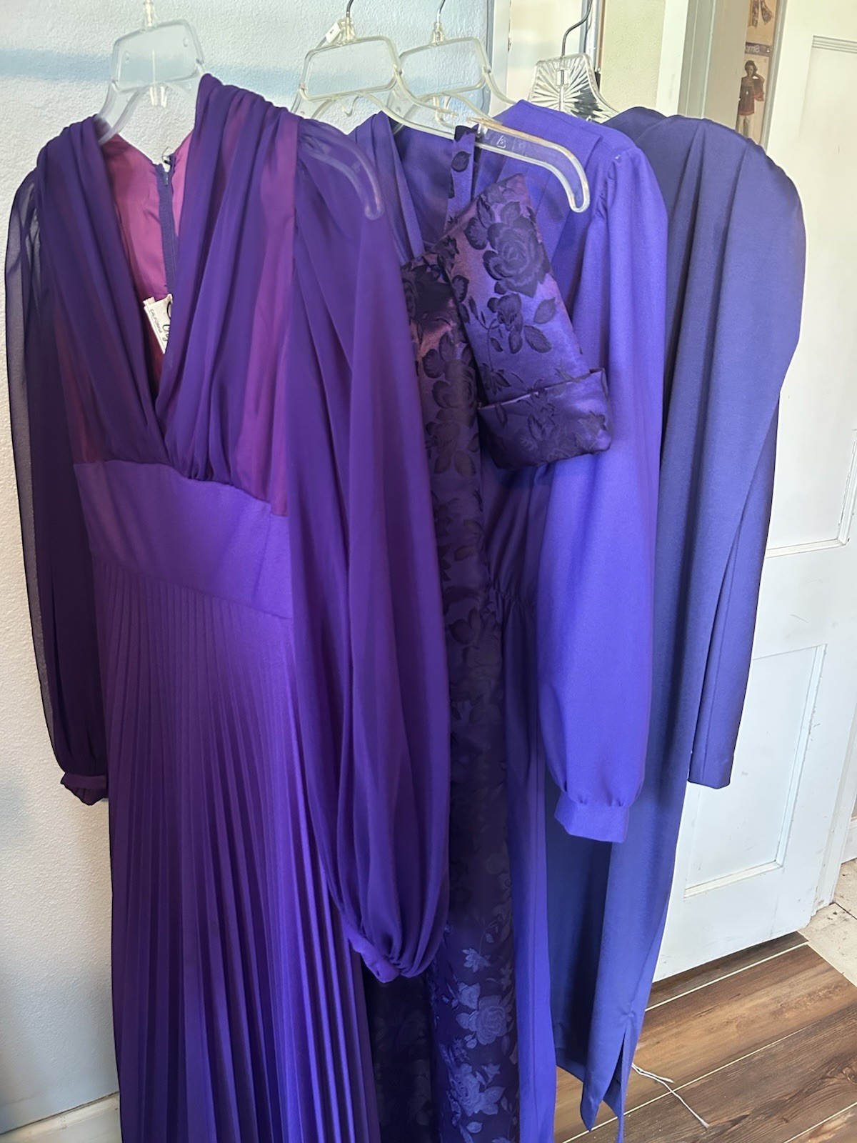 Vintage Dress Lot Purple 4 Piece Lot S M L 1970s 1980s Formal Party Dress As Is