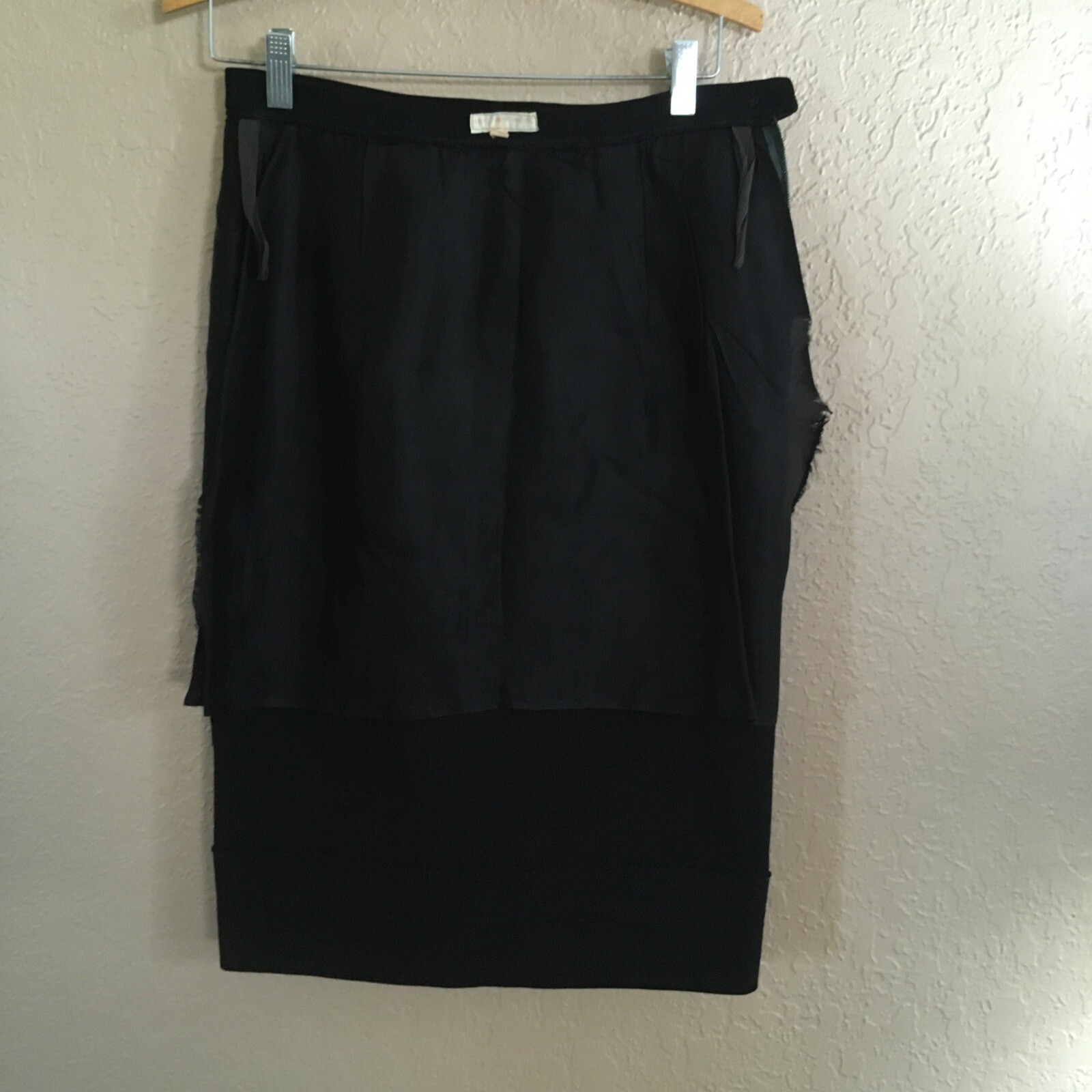 VTG 100% New Wool Black Straight Pencil Skirt Made in England Below Knee DAMAGED