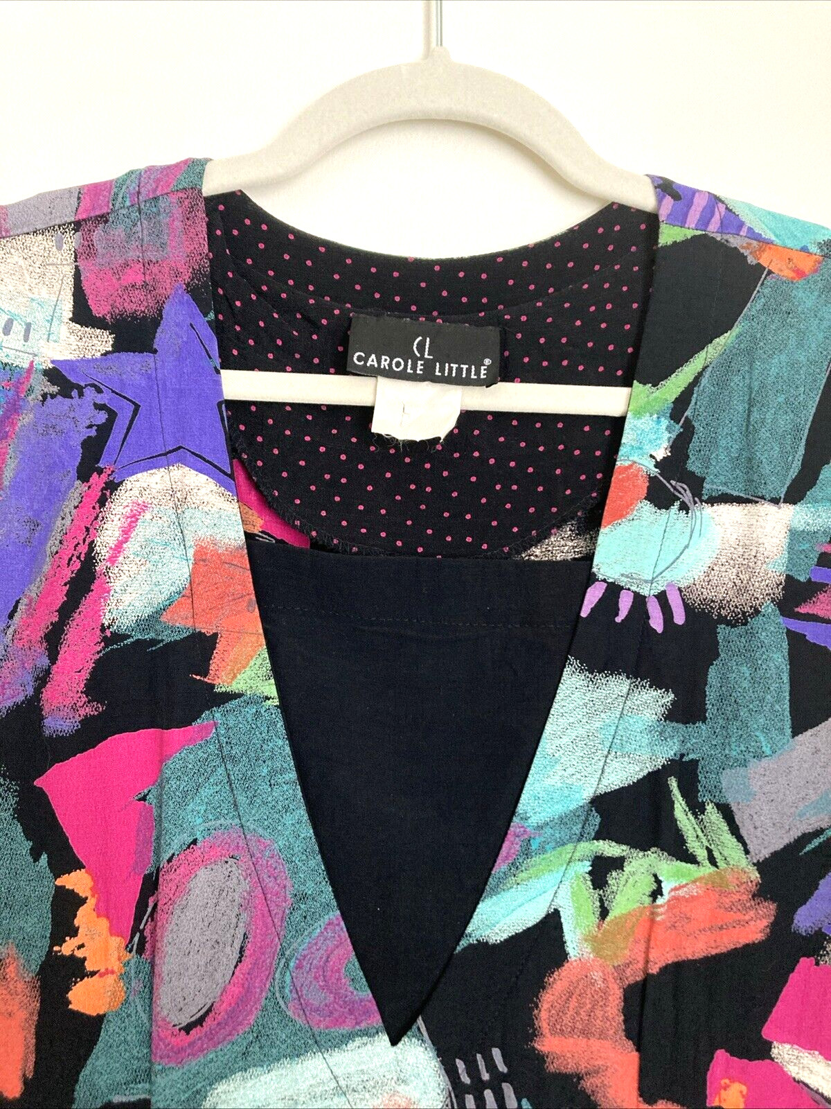 Vintage 1990 Carole Little Dress Sz 6 Bottom Flounce Modern Art Graphics