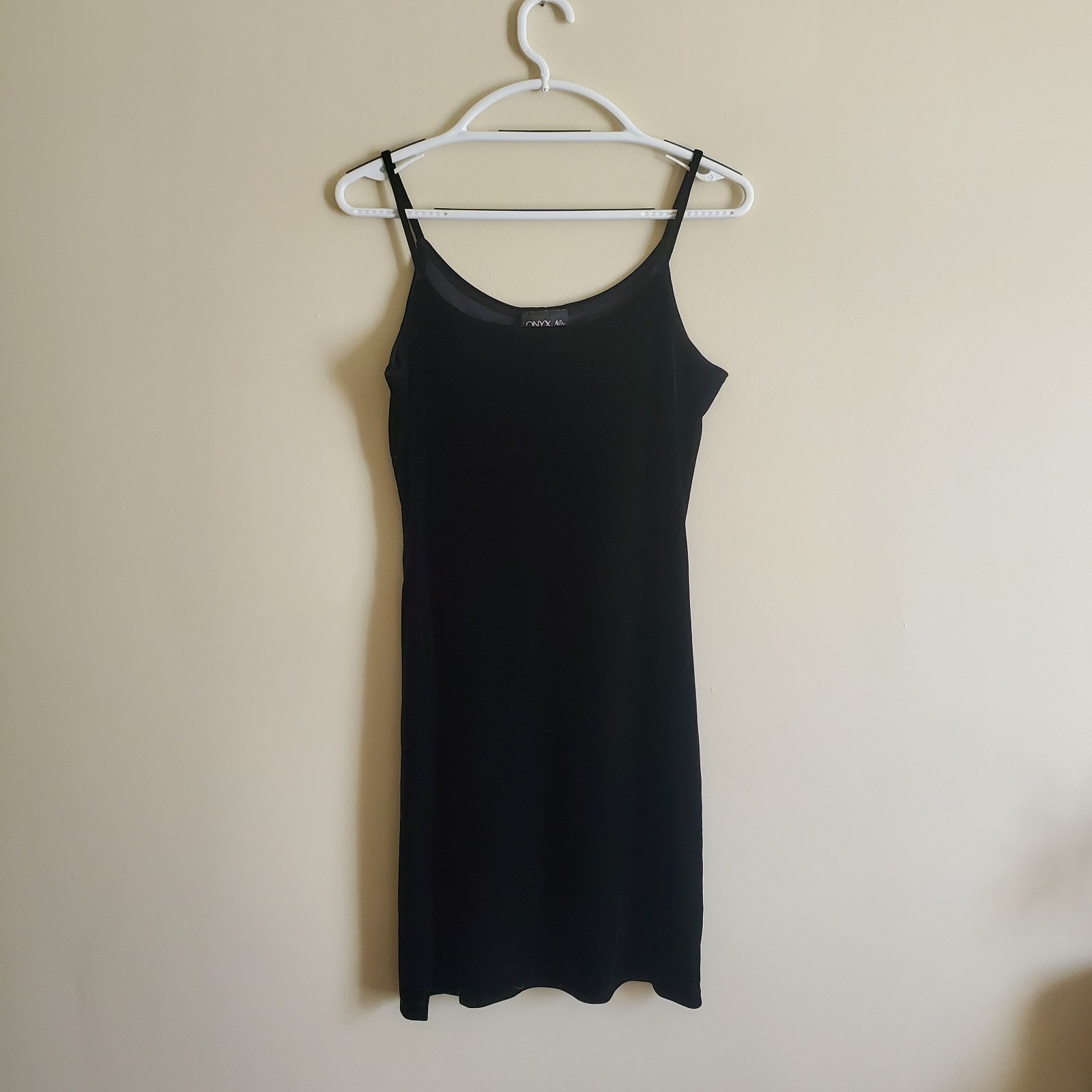 Vintage 90s Onyx Nite Black Velvet Strappy Mini Dress Size 8