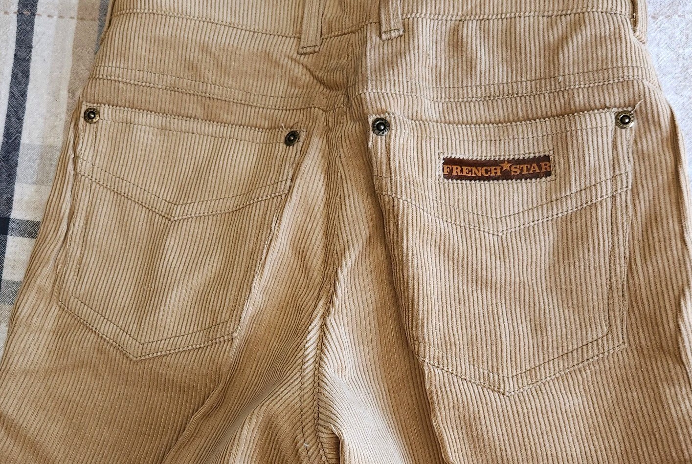 Vintage 80s French Star TAN Corduroy Jeans Waist 28 RN 51611 CA 51611