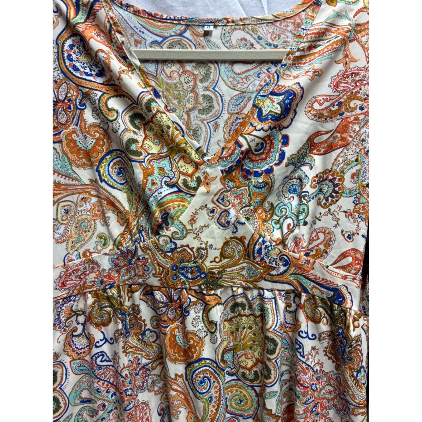 Boho Paisley BOHO V-Neck Dress with Tiered Bell Sleeves XL Multi-Color festival