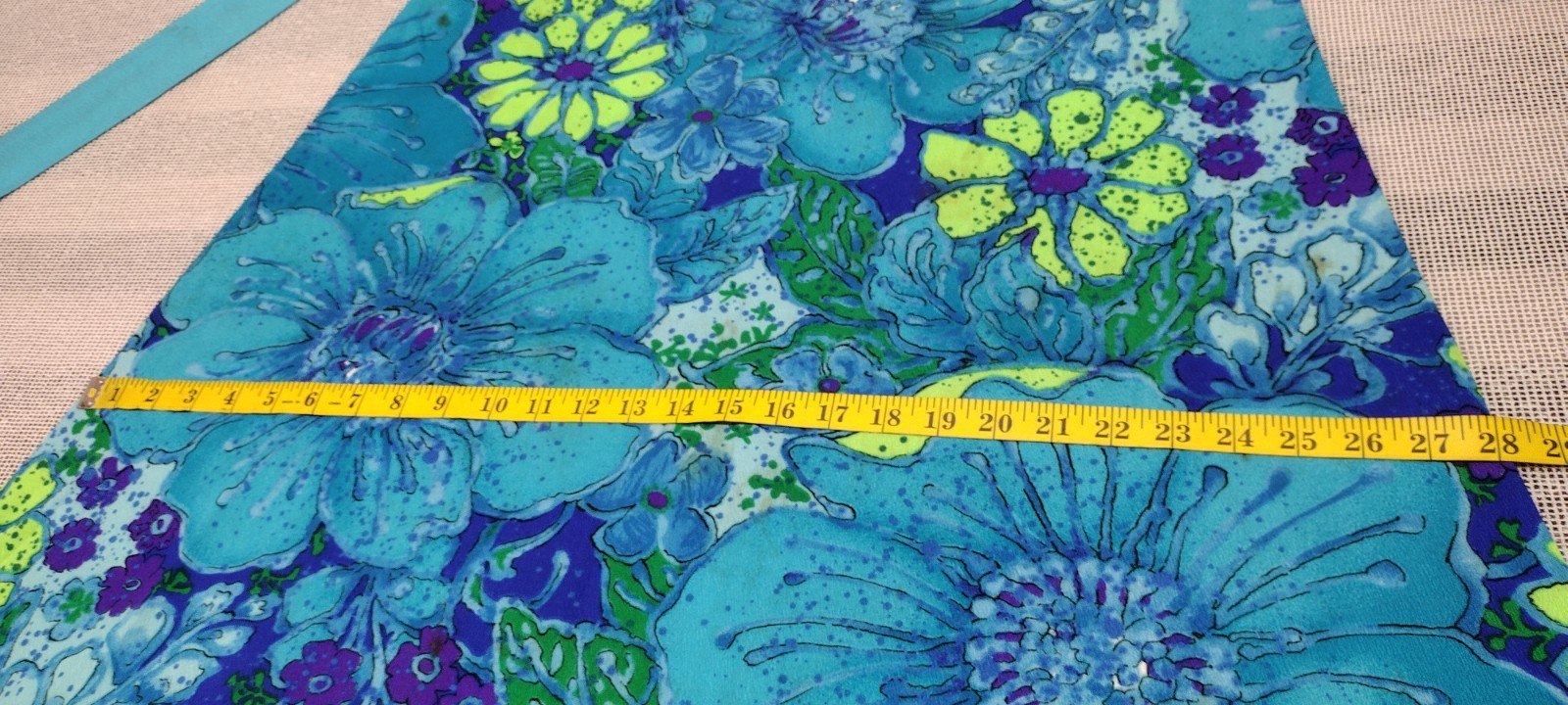 Vintage Maxi Dress Barkcloth Neon Turquoise Huge Flowers 60s Draper’s TWO POTATO