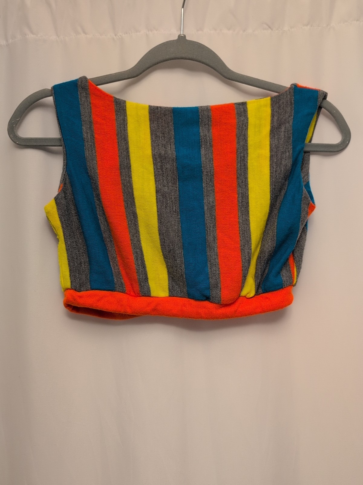 80s womens vtg vertical stripe crop top holiday skirts of California brand?