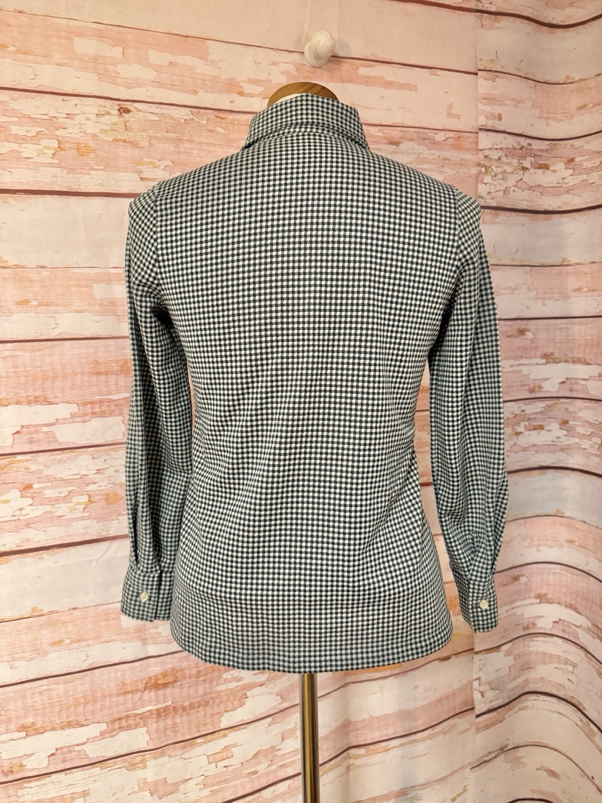 Vintage Ship N Shore Plaid Button Up Shirt Size 12 Black & White 80s Gingham