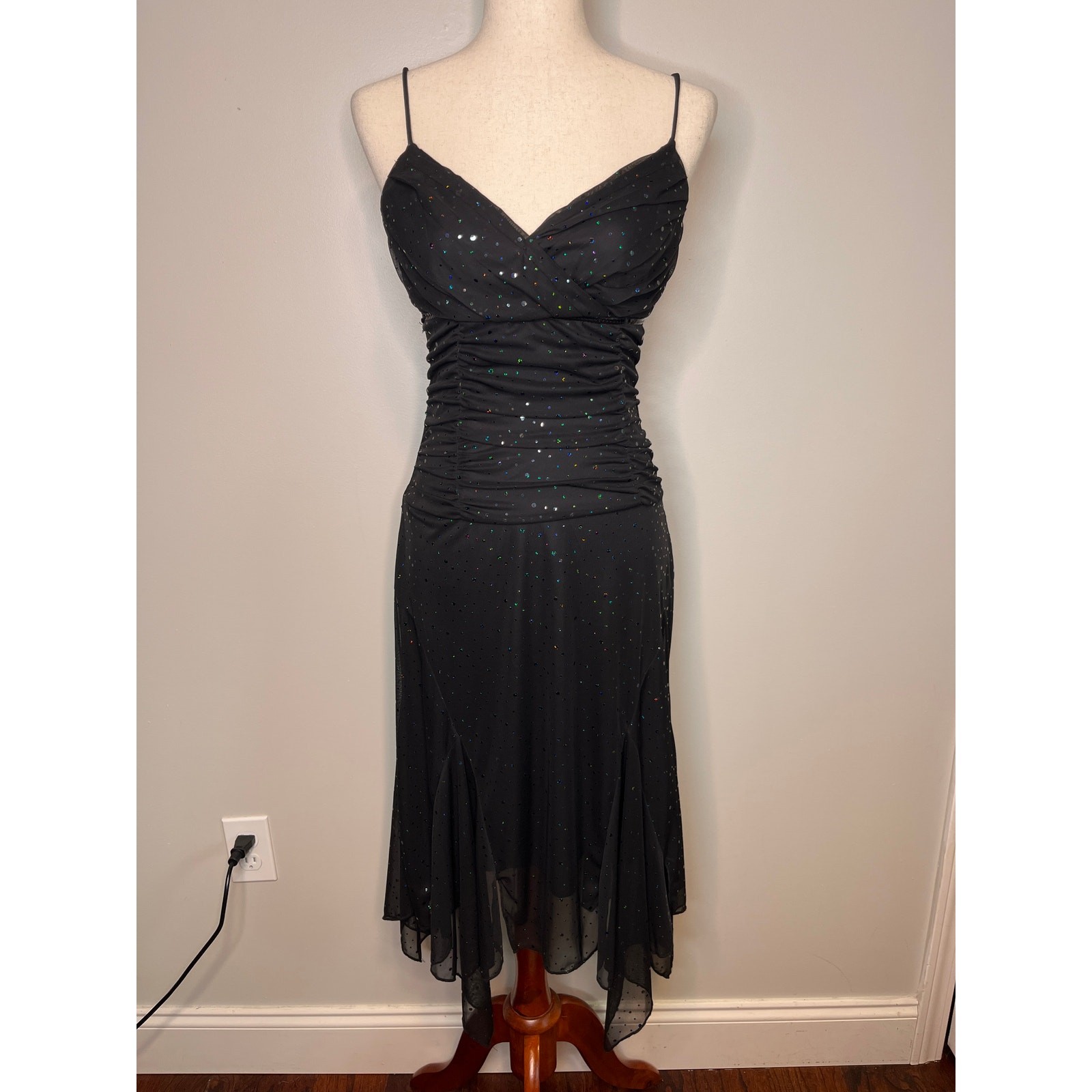 2000s Y2K Ruby Rox Black Sparkle Babydoll Whimsigoth Witch Hoco Prom Dress M