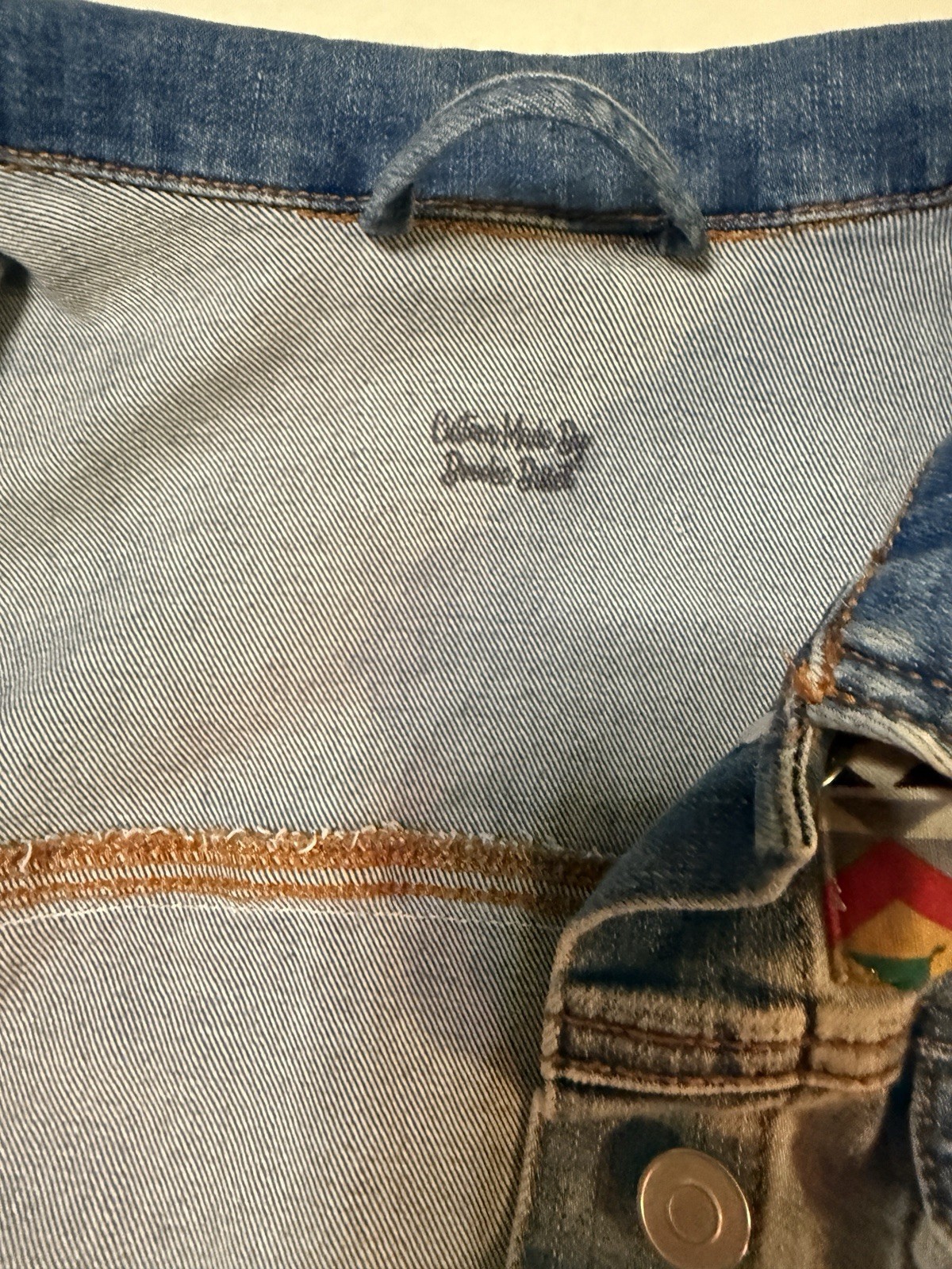 Y2K UpCycled South Western Jean Frosted Denim Jacket Aztec Custom sz 12 14 L
