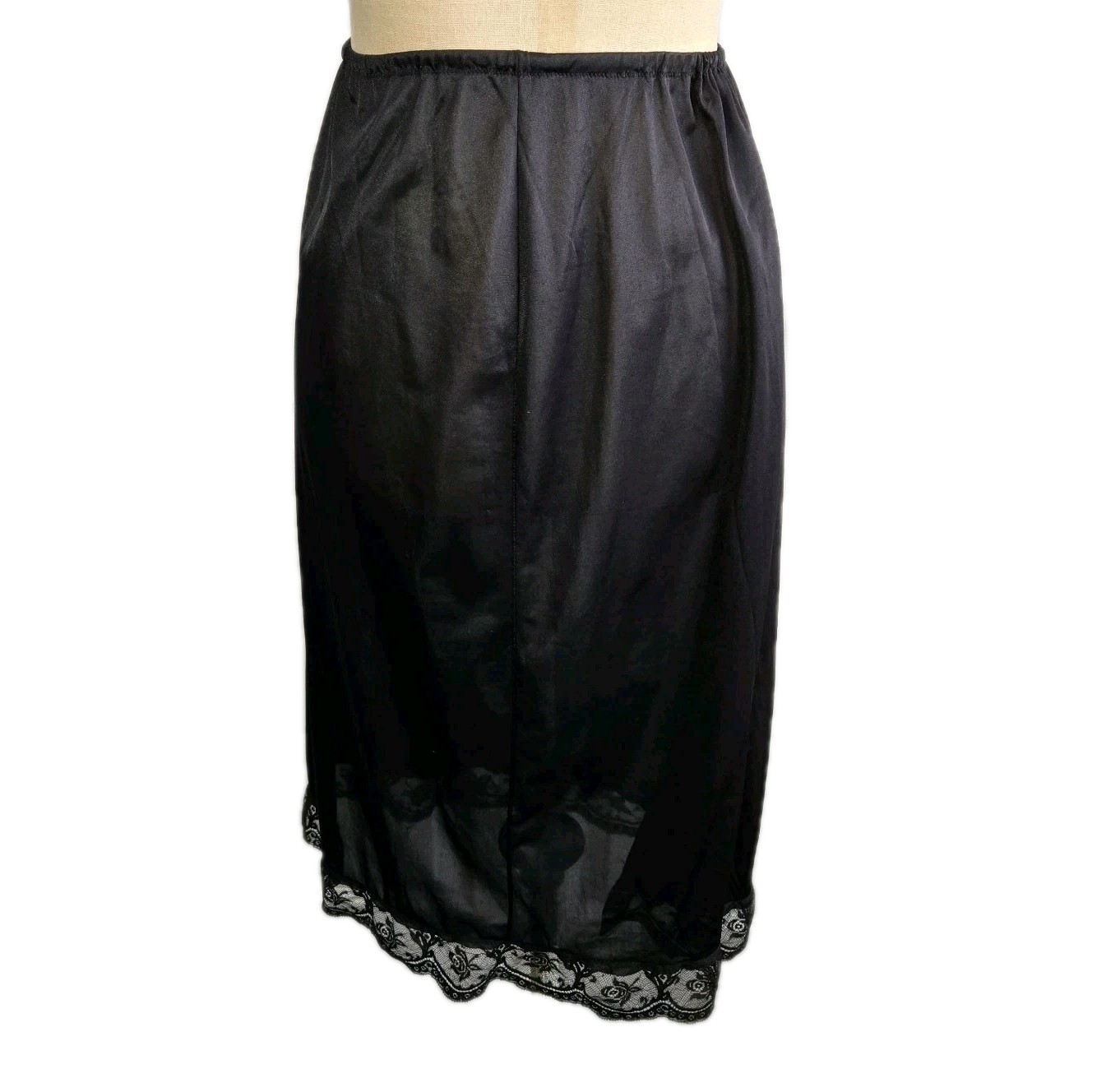 Vintage Kayser Black Nylon and Lace Half Slip Size M Long Made In The USA