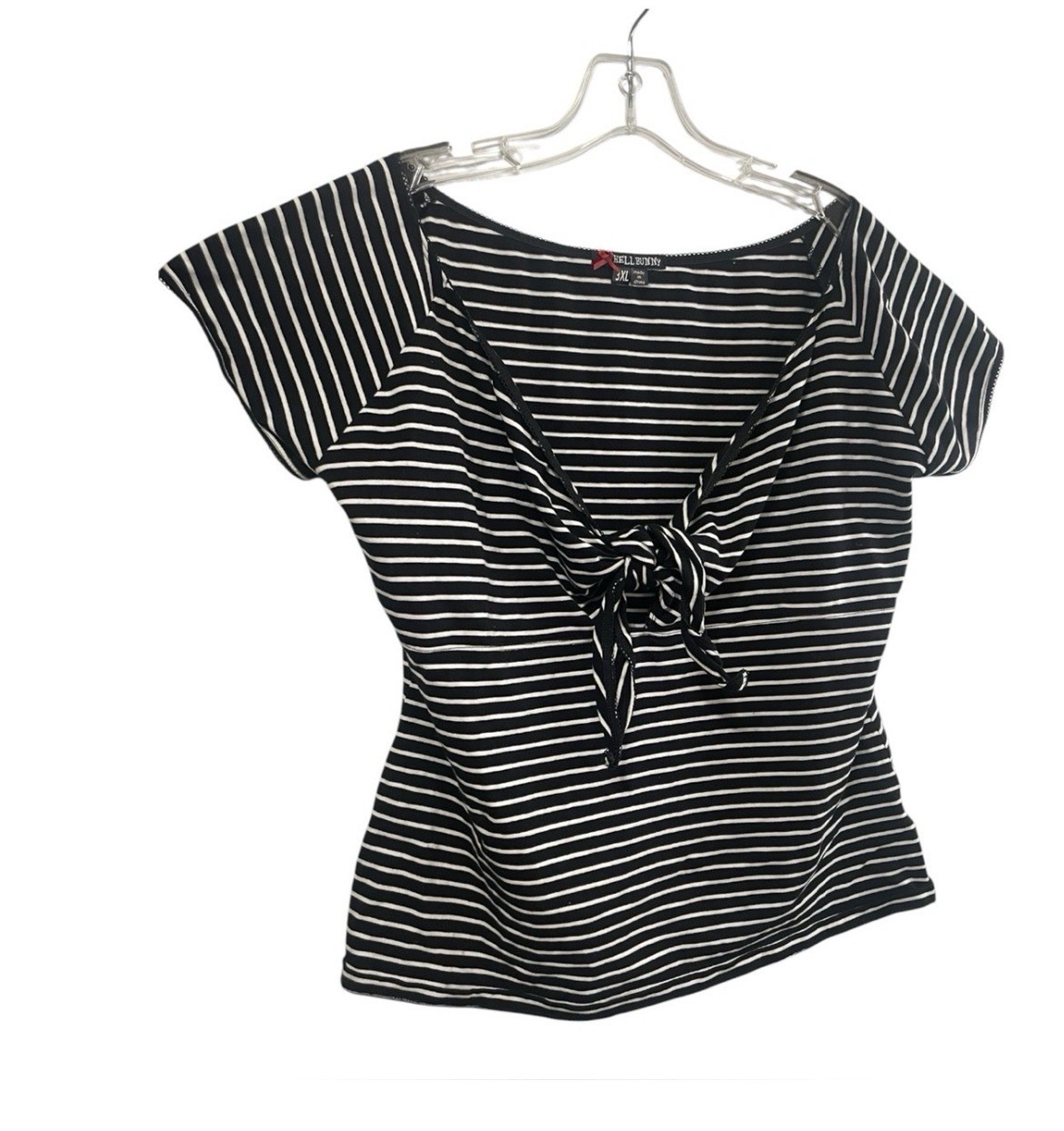 Hell Bunny Black White Striped Hannah Top 1950s Vintage Retro Rockabilly Style