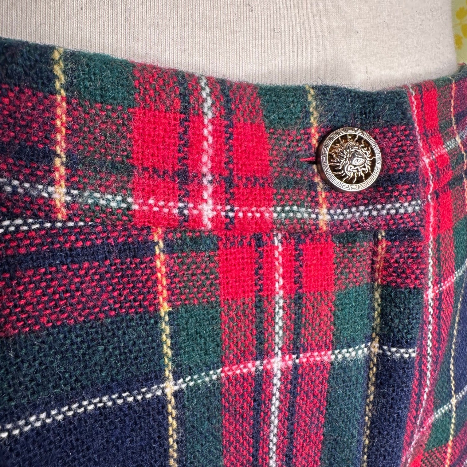 Vintage Tartan Plaid Wool Blend Dark Academia Pencil Skirt Navy Red Green Preppy