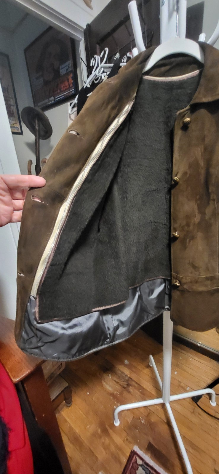 Vintage Unbranded Dark Brown Suede & Military Button Lined Short Classic Jacket