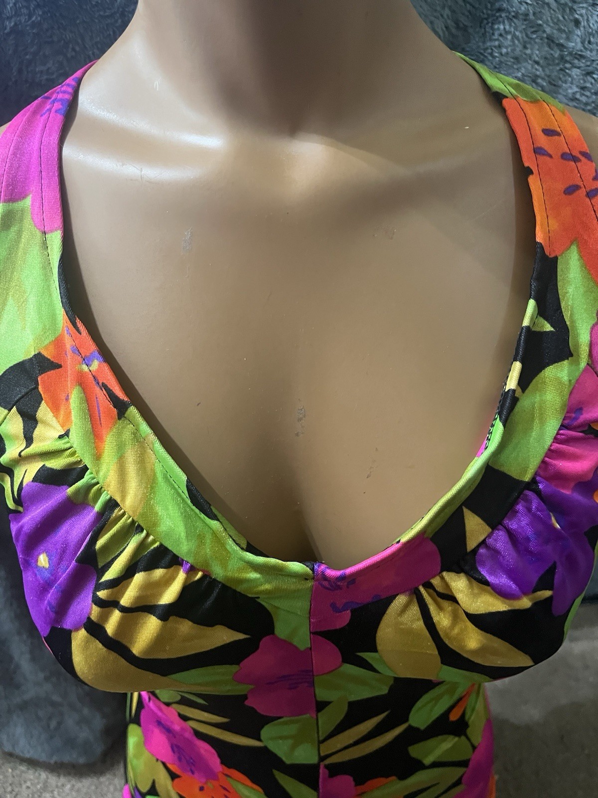 Vtg 90s Tropical Floral Swimsuit – Neon Pink Purple Orange – AS IS PROJECT