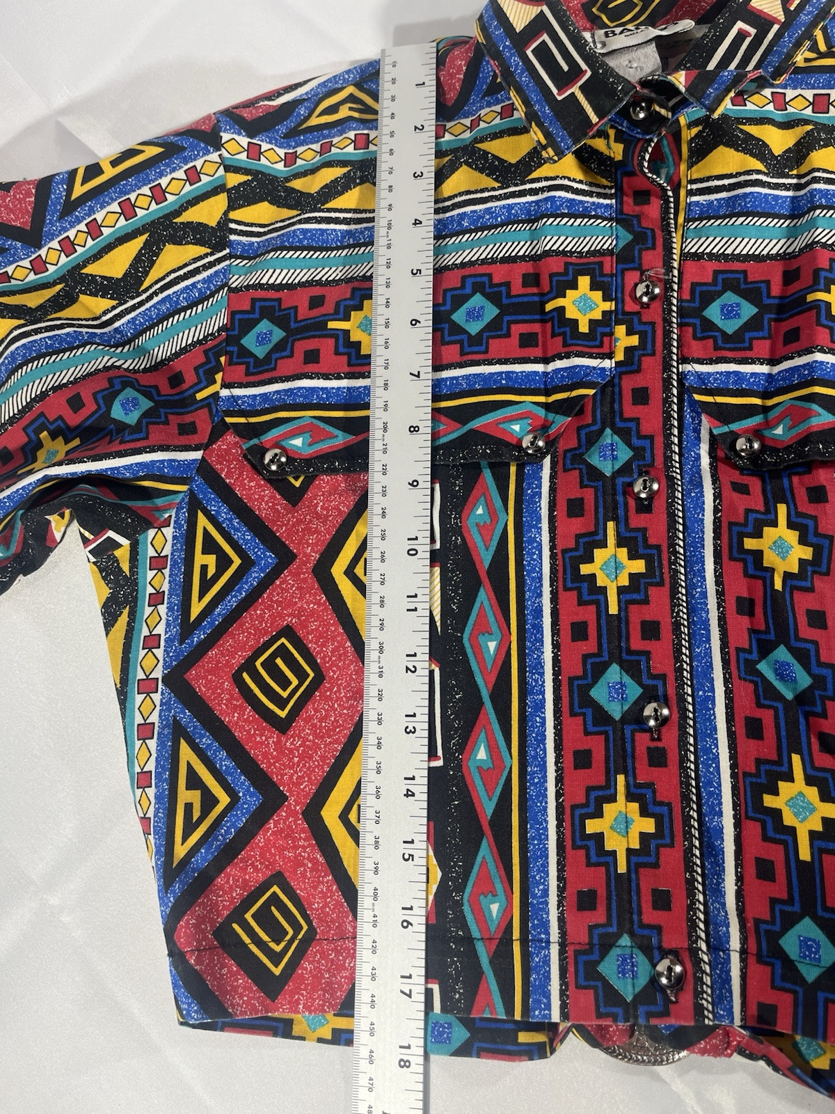 Vintage Banjo Women’s Western Crop Top Shirt Sz M Aztec Print Rodeo Barrel Race
