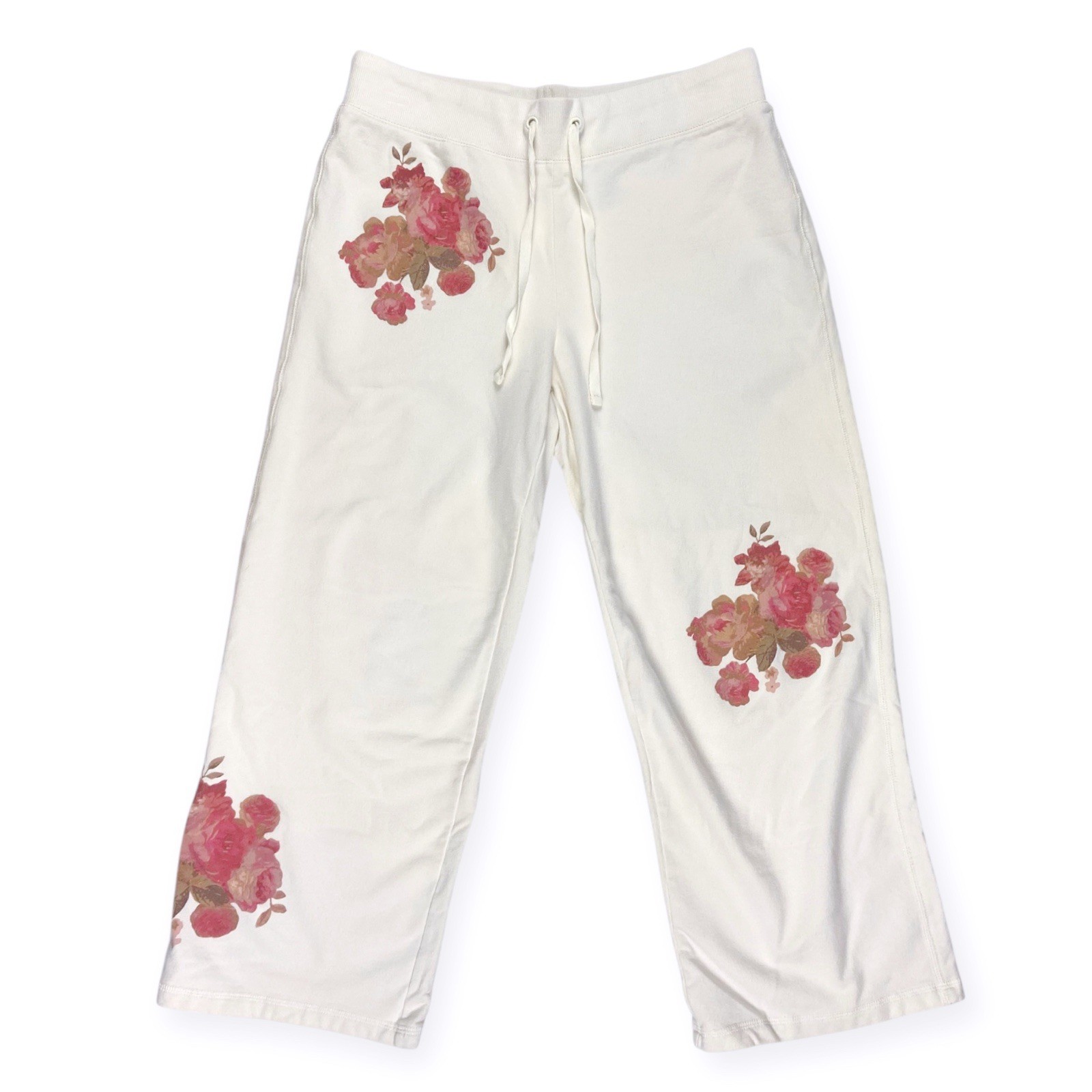 New York & Company VTG Y2K Cream Floral Crop Sweatpants Lounge Pants Capris XS