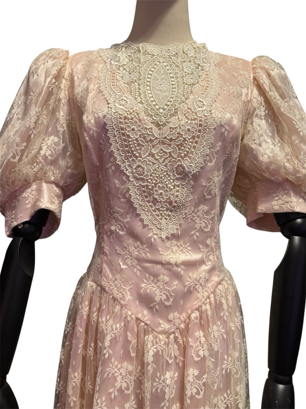 Vintage Scott McClintock Pink Lace Victorian Prairie Dress Size 8 Open Back Bow