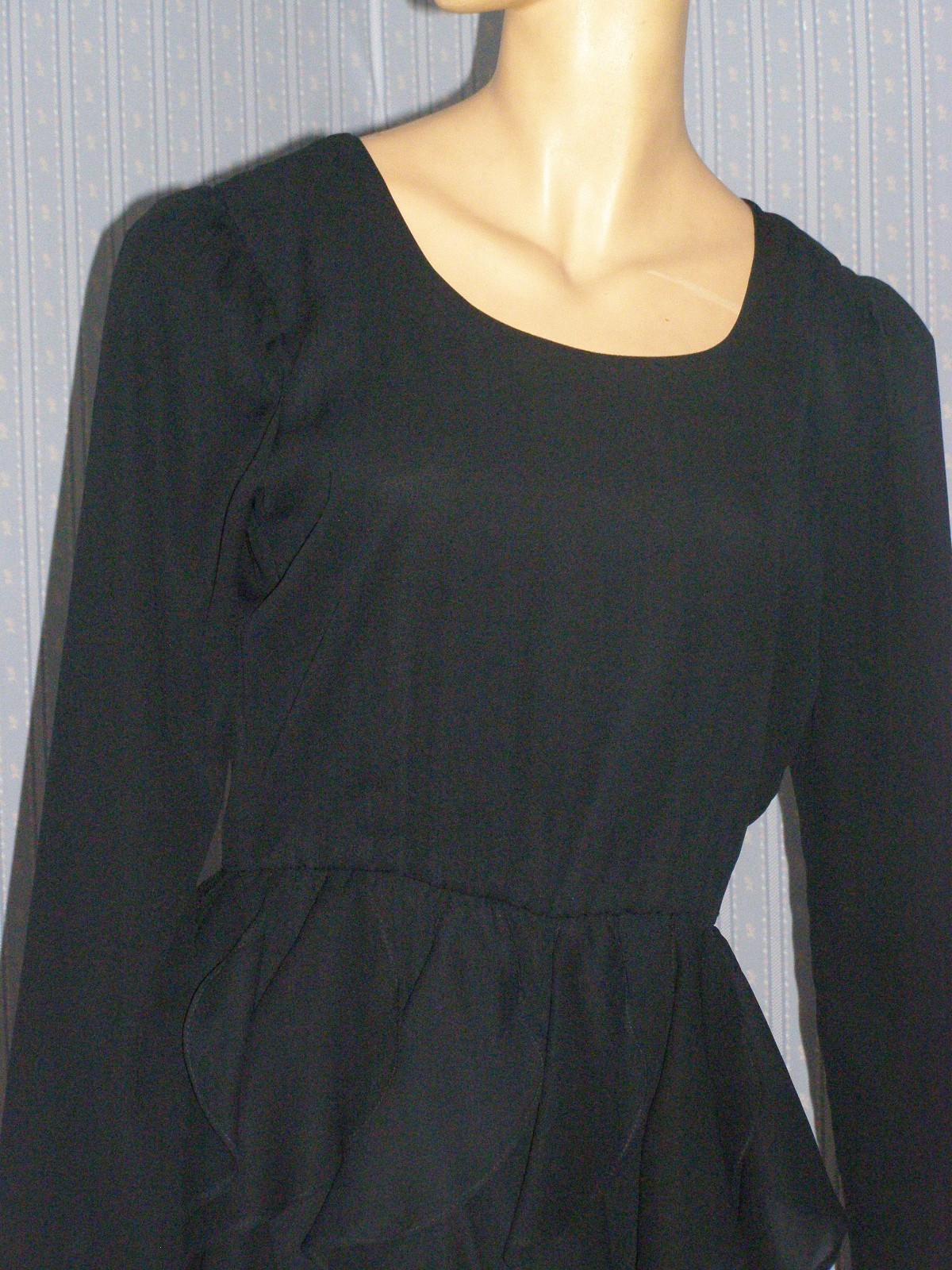 Vintage 80’s simple black semi-sheer TIERED RUFFLE dress S M chiffon evening