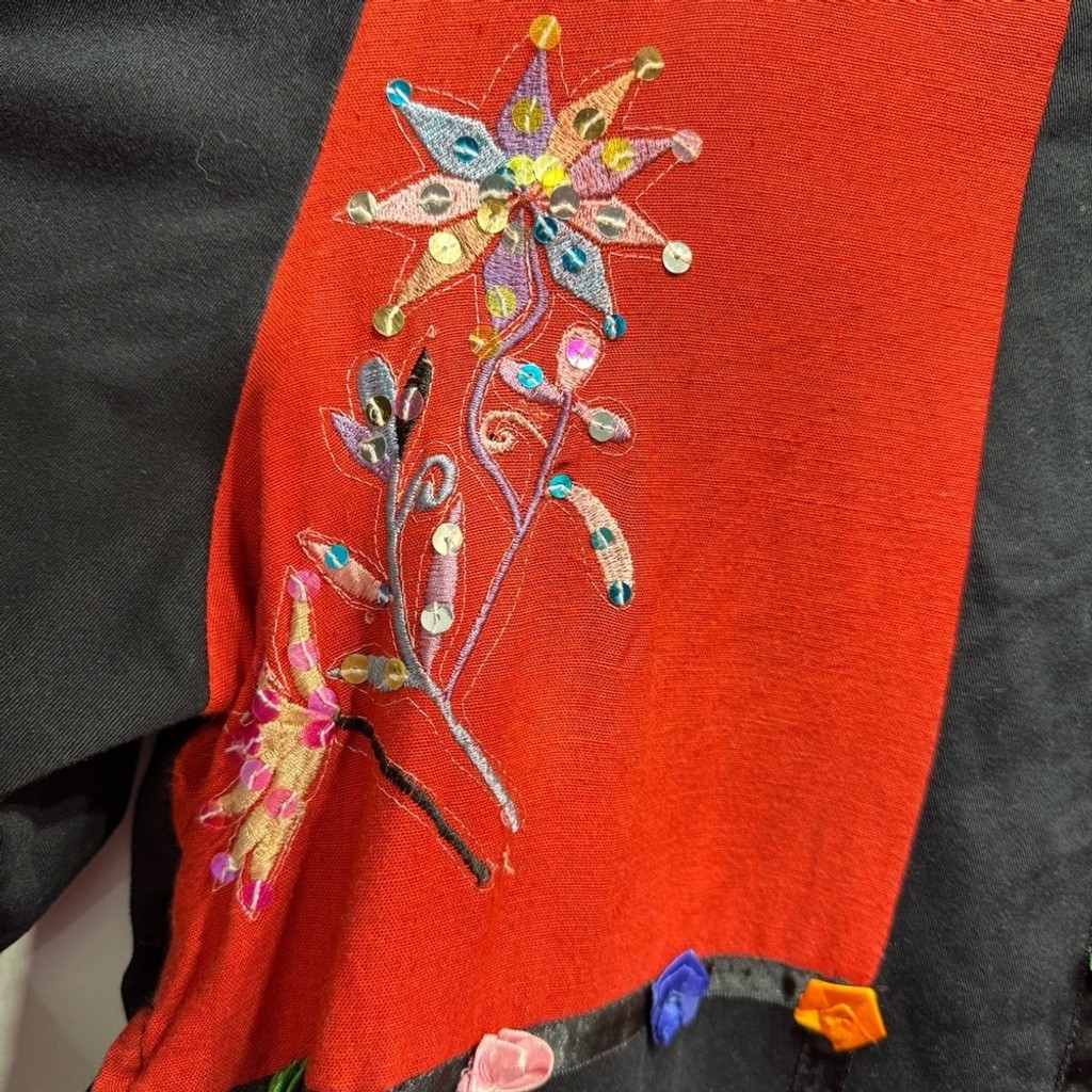 Vintage Patchwork Statement Jacket Colorful Ribbon Rosettes Sequins Embroidery