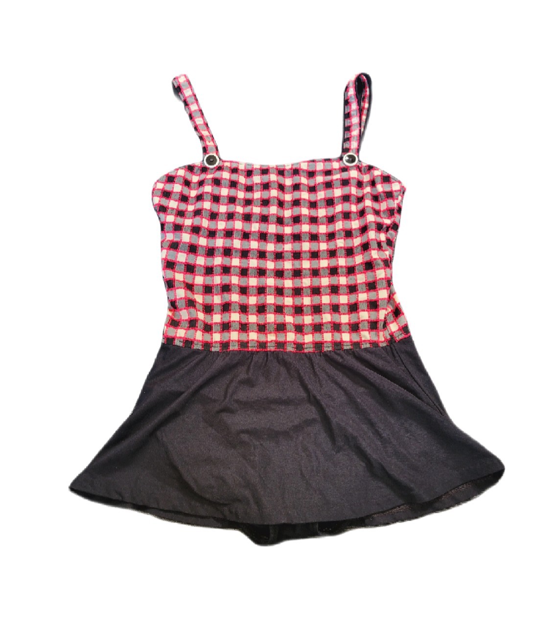 Vintage 80s 90s Pinup Gingham Hot Pink Black White Swim Suit Skirt Volup M/L