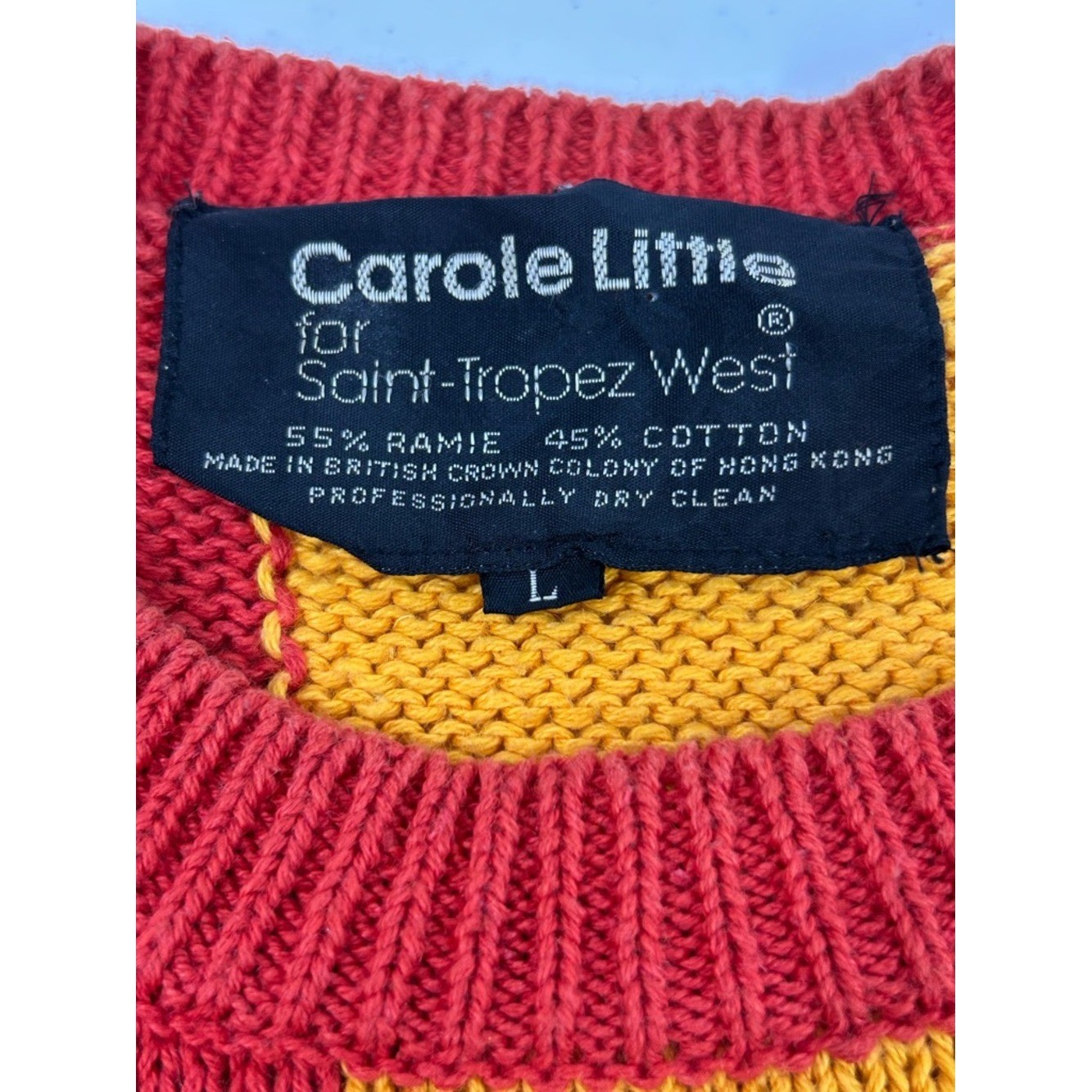 Carole Little Saint-Tropez West Vintage Ramie Cotton Colorblock Pullover Size L