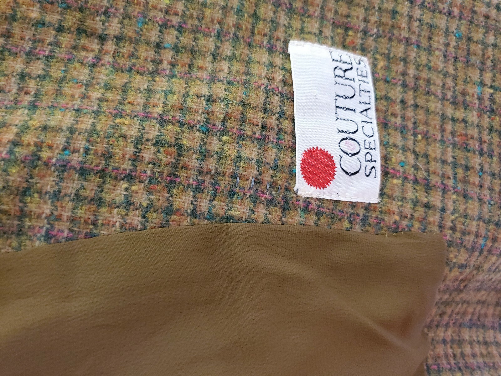 Vtg 50’s Ransohoffs sz S Skirt Suit Olive Multi Plaid Wool Couture Specialties