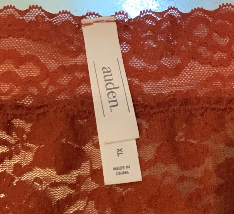 Vtg Auden XL Wine/Rust Sheer Lace Hipster Bikini Panties Panty