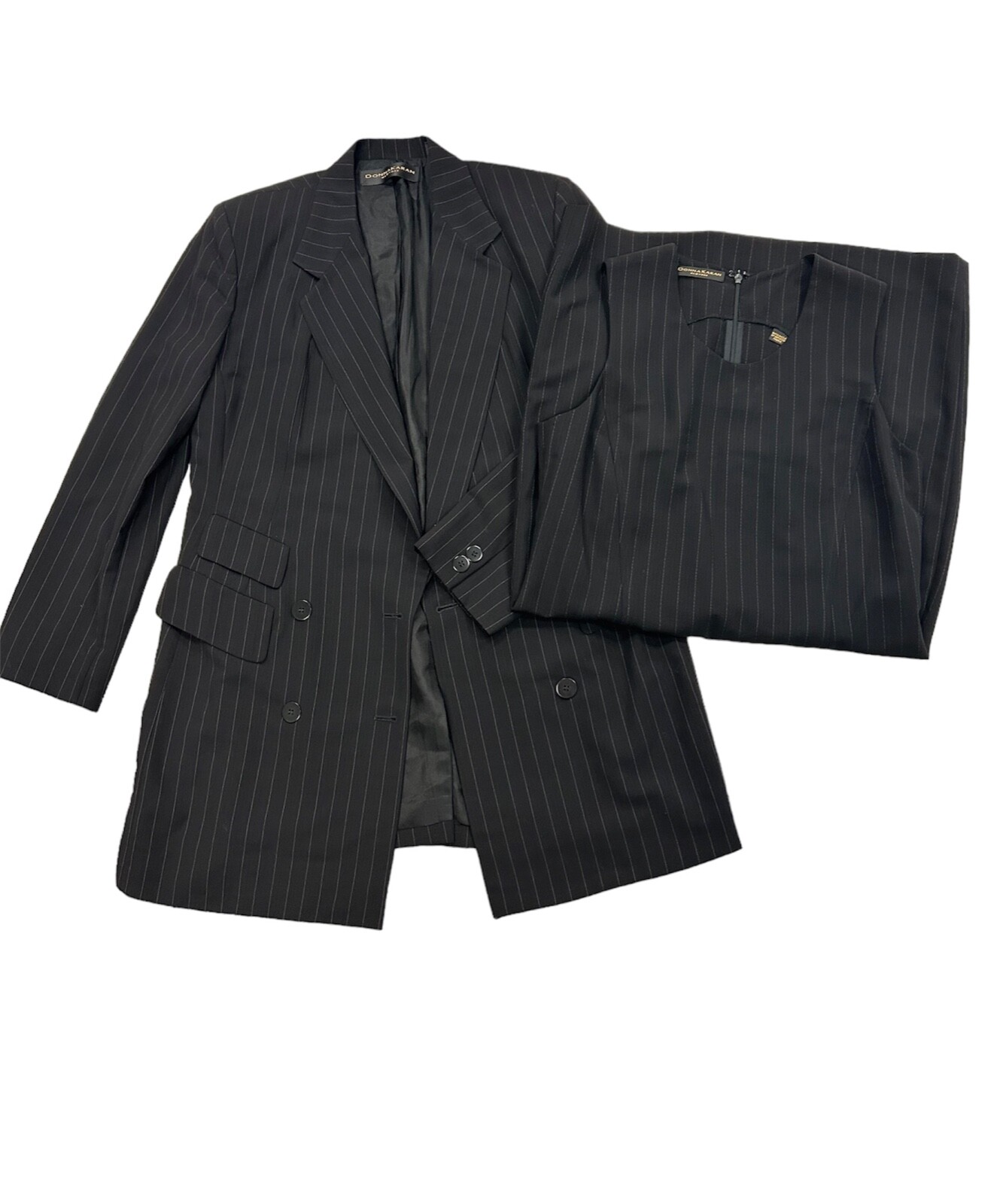 Vintage Donna Karan Pinstripe/stripe black and white Dress and Coat Set
