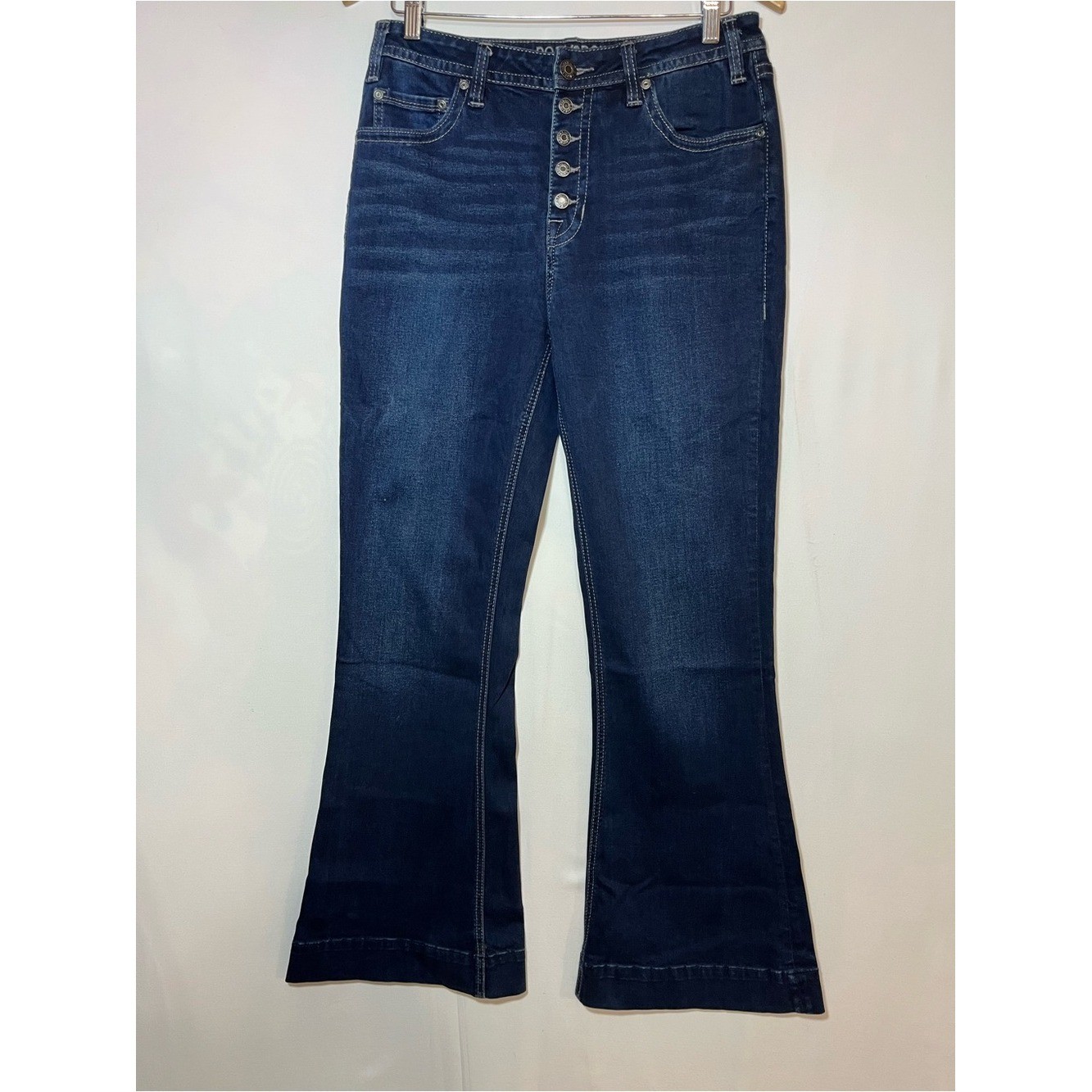 Rock & Roll Denim High Rise Flare Dark Wash 29×32 Button Fly Y2K Western Retro