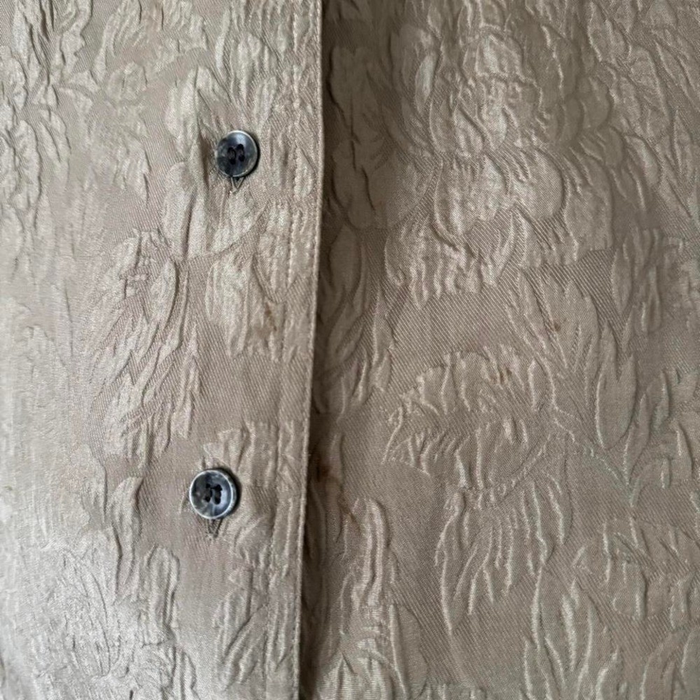 Vintage Taupe Silk Blouse 2XL flower button up brown tan