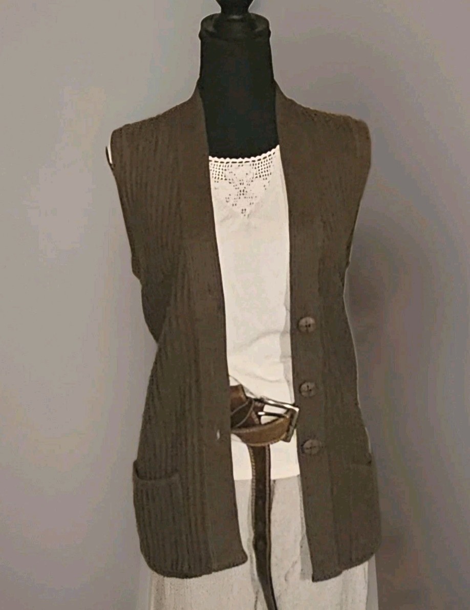 Fisherman Vtg 70s Brown Sweater Vest 10 Long Cottagecore Dark Academia Lagenlook