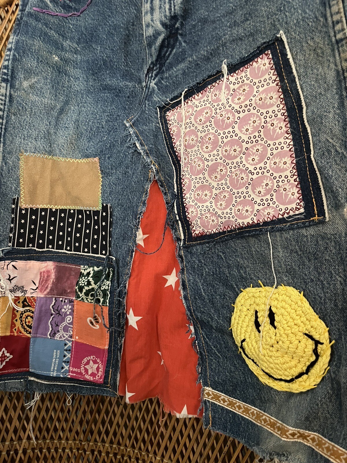 Vintage Wrangler Denim Skirt Custom Upcycled Hippy Boho 70s Style