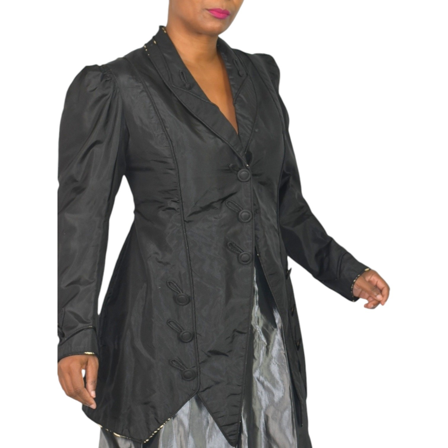 Antique Victorian Silk Jacket Coat Small Black Handmade Tailored Custom Vintage