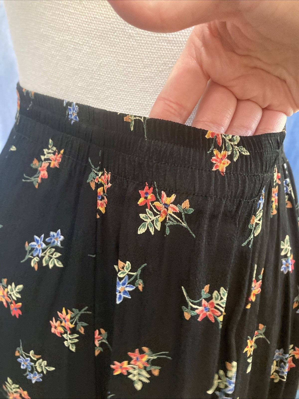 Vtg 90s Autumn Moon Rayon Crepe Floral Maxi Skirt Grunge Whimsigoth USA Boho XS